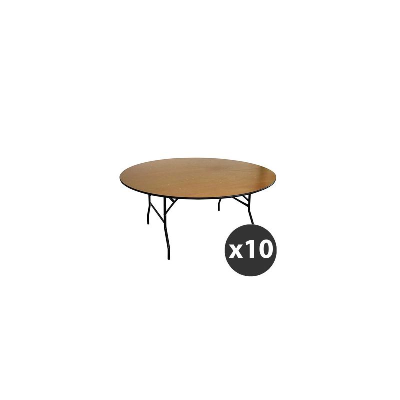 Lot de 10 tables pliantes rondes en bois - 170 cm - 10 places - Usage professionnel intensif - Plateau contreplaqué vernis_0