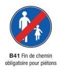 Signalisation routière verticale type B41 - Fin de chemin obligatoire pour piétons_0