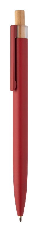 Stylo à bille en aluminium recyclé - bouton pression en bambou - encre bleue - couleur rouge - 18g_0