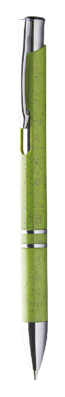 Stylo à bille - en paille de blé avec pièces métalliques - encre bleue - couleur vert_0