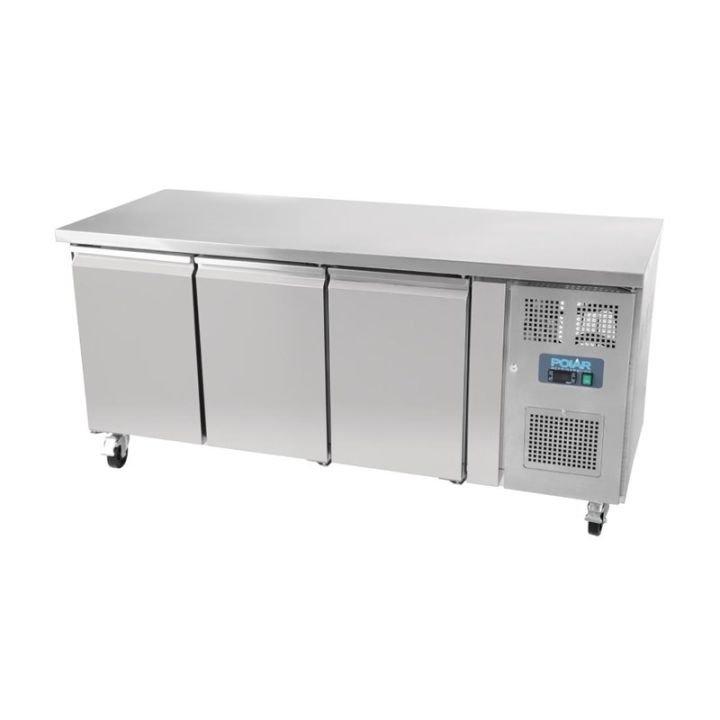 Table inox ventilée positive 417 Litres, 3 portes GN 1/1, sur roulettes, 300 W, 220 V - MONO_0