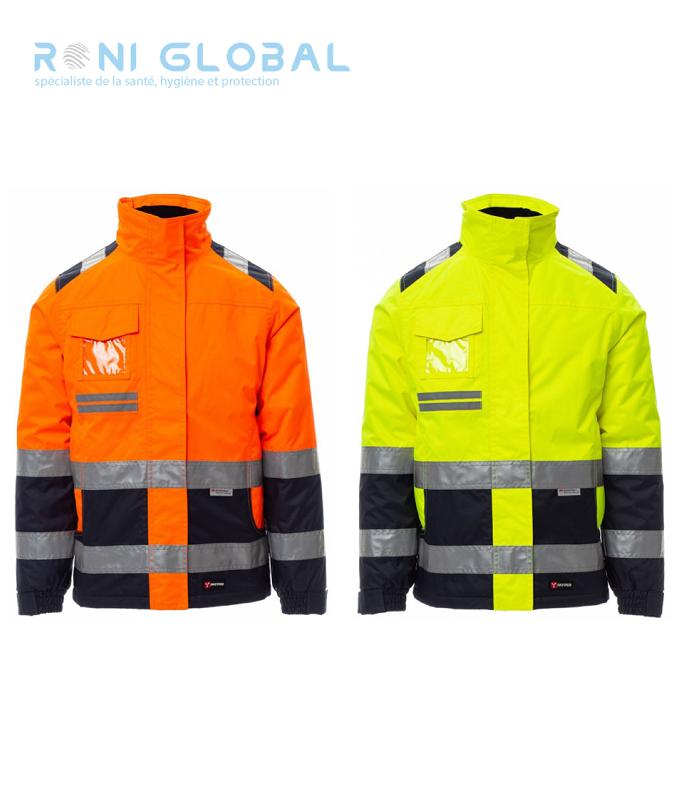 Veste haute visibilité femme en polyester - HISPEED PAYPER avec bandes 3M et capuche escamotable_0