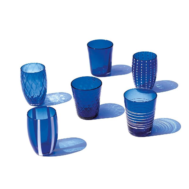 Zafferano Melting Pot Lot De 6 Verres Unicolores - Bleu - Verre Soufflé À La Main, 32 Cl - Gobelets Artisan Pour Eau Et Cocktails - bleu 8056300190592_0