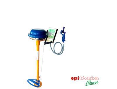 6023/6032 - Rince-œil sur pied avec douche manuelle - Epitécnica - tube en acier galvanisé, lave-yeux avec récupérateur inox_0