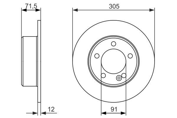 Disque de frein arrière Bosch 0986479714 - boîte de 2 disques - plein - 5 trous - épaisseur 12 mm_0