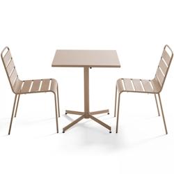 Oviala Business Ensemble table de terrasse carrée et 2 chaises métal taupe - Oviala - gris acier 106883_0