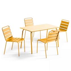 Oviala Business Ensemble table de terrasse en métal et 4 chaises jaune - jaune métal 109222_0