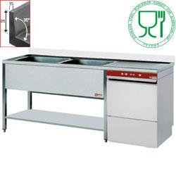 Pack : lave-vaisselle panier 500x500 mm D86/6 avec plonge 2 cuves et égouttoir droit 1600 mm Active Wash à double parois - L1621VD_D86/6_0