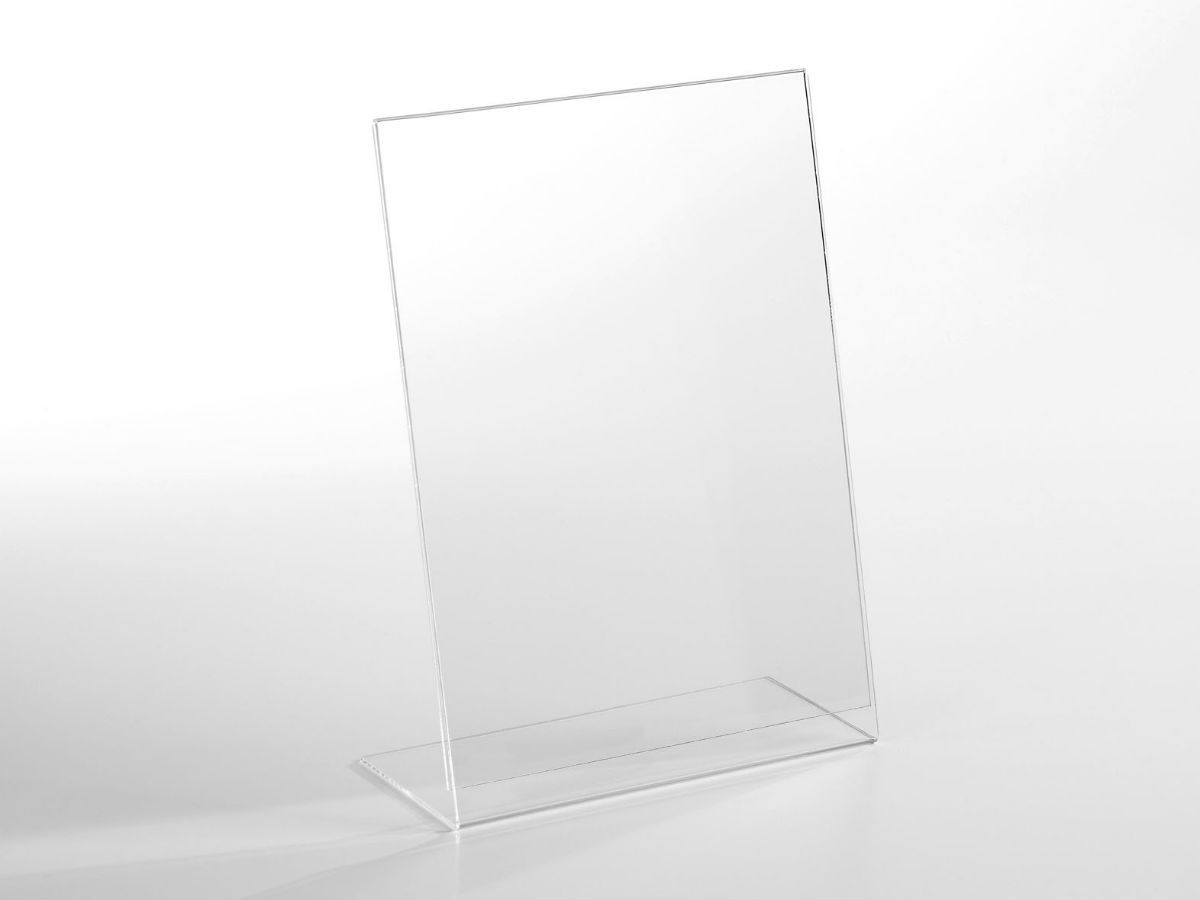 Pv1000 - Porte-visuel de comptoir en plexiglas transparent - Pluxi - Hauteur totale 210 mm + pied 80 mm_0