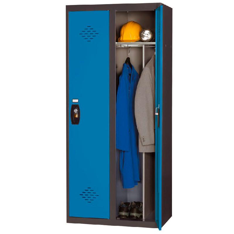 VESTIAIRE AVANTAGE - INDUSTRIE SALISSANTE - 2 COLONNES - CORPS ANTHRACITE - PORTES BLEUES