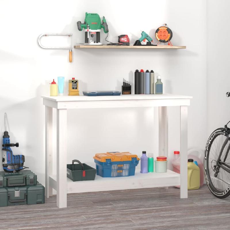 Vidaxl banc de travail blanc 110x50x80 cm bois de pin massif 822502_0