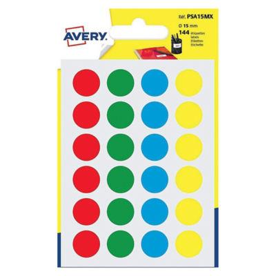 10 étuis de 144 pastilles adhésives couleur diamètre 15 mm, 4 coloris assortis_0