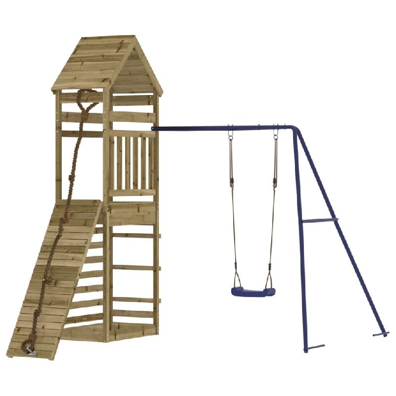 AIRE DE JEUX D\'EXTÉRIEUR BALANÇOIRES TOBOGGAN PORTIQUES ROBUSTE JEUX JARDIN 245 X 257 X 264 CM BOIS DE PIN IMPRÉGNÉ 02_0004783_0