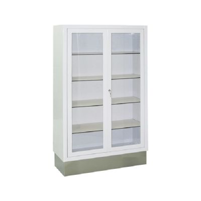 Armoire médicale vitrine 2 portes vitrées - 90x150x35 cm - 4 étagères en acier émaillé avec serrure_0