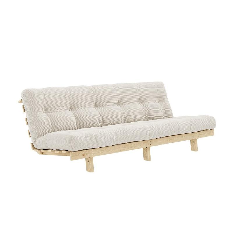 BANQUETTE CONVERTIBLE FUTON LEAN PIN COLORIS IVOIRE COUCHAGE 130*190 CM._0