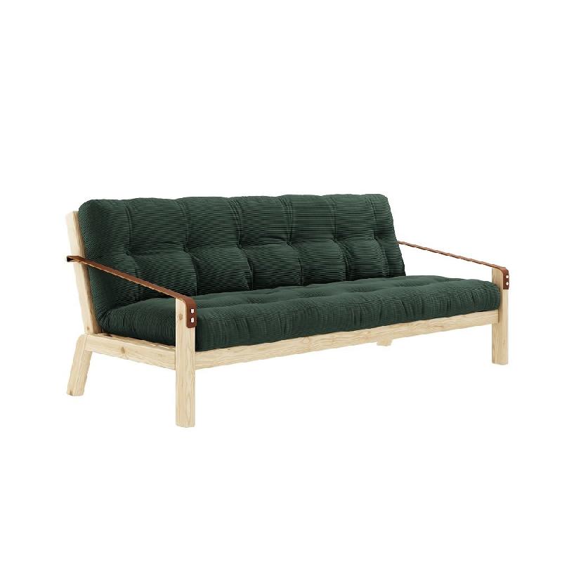 Banquette futon Poetry en pin massif - Coloris algue - Couchage 130 x 190 cm - Accoudoirs en cuir_0