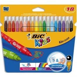 BIC POCHETTE DE 18 FEUTRES DE COLORIAGE POINTE MOYENNE COLORIS ASSORTIS - NOUVELLE POCHETTE KID COULEUR