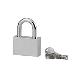 Cadenas à clé rectangulaire Disk, chantier, 60mm, anse acier cémenté nickelé, 4 clés - SP - gris 3150268955172_0