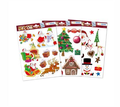 Décor de vitrine - Photos de Noël pour enfants - Motifs Père Noël et hiver - Film plastique autoadhésif et réutilisable_0