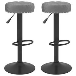 Décoshop26 - Lot de 2 tabourets de bar chaises hautes en velours gris foncé avec boutons décoratifs et acier noir DEC029721 - gris 3000257522734_0
