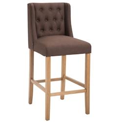 Décoshop26 - Tabouret de bar style classique en tissu marron dossier capitonné et pieds en bois clair 10_0000876 - marron 3000727069608_0