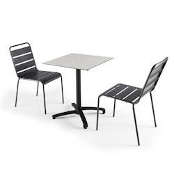 Oviala Business Ensemble table de terrasse stratifié terrazzo et 2 chaises gris - gris métal 108188_0