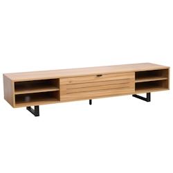 Oviala Business Meuble TV 2 portes rectangulaire L160 cm bois clair - beige Bois massif 113601_0