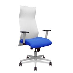 Piqueras y Crespo - Fauteuil de direction Albacete ergonomique en malla blanc et bali bleu - Bras et base blancs - Roulettes parquet 65mm - Référence 13SM10B229B354BR65G_0