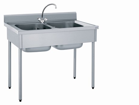 PLONGE INOX 2 BACS AVEC ROBINETTERIE MÉLANGEUSE LONGUEUR 600 MM