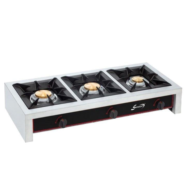 Réchaud gaz 3 feux 19 000 W - Inox/Fonte - Sécurisé et Performant_0