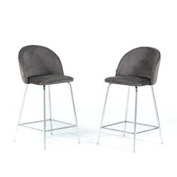 RATTATAN Lot de 2 tabourets de bar en velours avec pieds en métal,h.65cm,pour bar,restaurant et cuisine,design élégant–Sara XL–Gris foncé/Arge_0