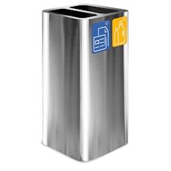 Stil Casa PURE, conteneur déchets en acier inox, 38x38xH80 cm, couvercle 2 compartiments, pictogrammes magnétiques, 100 L, satiné. - argenté inox_0