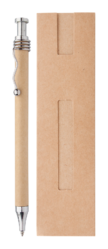 Stylo à bille argenté - encre bleue - avec étui en carton recyclé_0