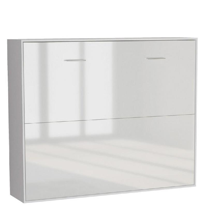 ARMOIRE LIT HORIZONTALE ESCAMOTABLE STRADA-V2 STRUCTURE BLANC MAT FAÇADE BLANC BRILLANT COUCHAGE 140*200 CM._0