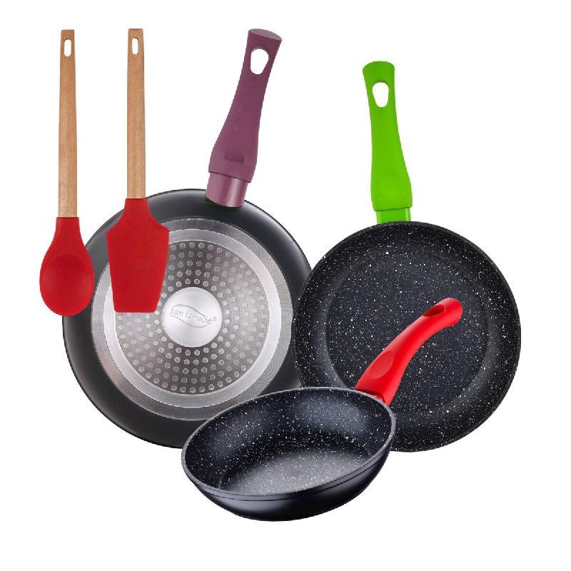 BERGNER - Jeu de 3 Poêles Ø18/Ø22/Ø26 cm Jolie Aluminium Forgé compatible Induction avec Jeu de 2 Ustensiles de Cuisine EXCALIBUR - PK9310_0