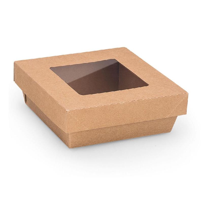 BOÎTE EN CARTON CARREE 75CL COUVERCLE A FENETRE KRAFT BRUN - LOT DE 50