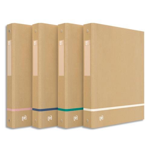 CLASSEUR 4 ANNEAUX OXFORD TOUAREG DOS 4CM CARTE KRAFT RECYCLE - FORMAT A4 - COLORIS BEIGE LISERET ASSORTIS - LOT DE 14