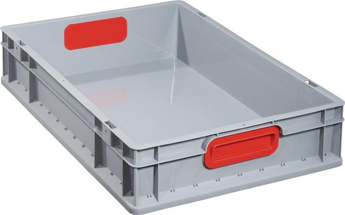 Conteneur de transport gerbables L600xl400xH120 mm gris PP poignée fermée rouge parois latérales fermées ALLIT_0