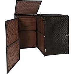 Décoshop26 - Abri de poubelles extérieur conteneurs à ordures jusqu'à 2 bacs avec couvercle poly rotin 2x120 litres marron 04_0002856 - marron 300_0