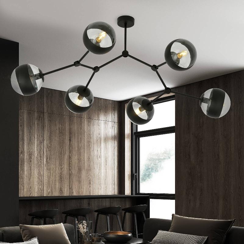 EMIBIG LIGHTING PLAFONNIER NOVA, NOIR/CLAIR, À 6 LAMPES