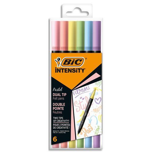 ETUI X 6 FEUTRES BIC DOUBLE POINTE : 1 POINTE PINCEAU ET 1 POINTE FINE - COULEURS ASSORTIES.