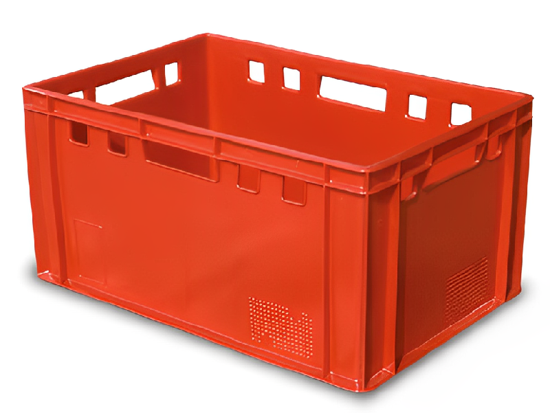 Bac en plastique spécial viande 600x400 - couleur rouge - hauteur 300 mm - norme Europe - PEHD_0