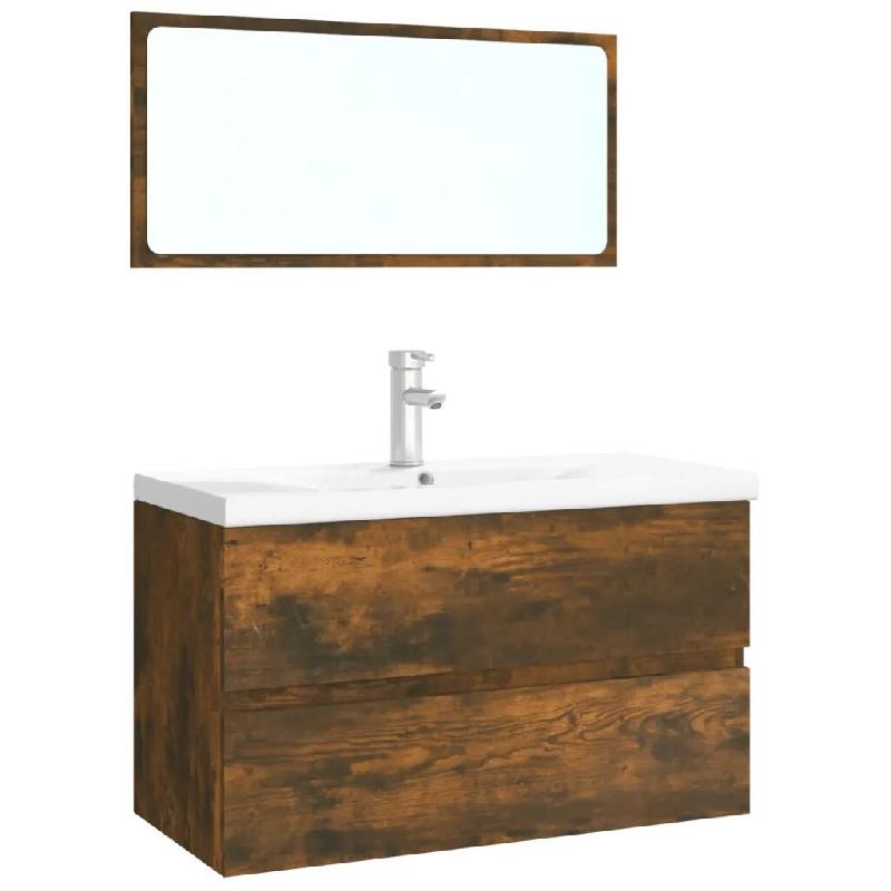 Helloshop26 - Ensemble de meubles de salle de bain pratique avec rangement 80 x 39,5 x 45 cm en bois d'ingénierie chêne fumé 02_0055245 - Bois mass_0