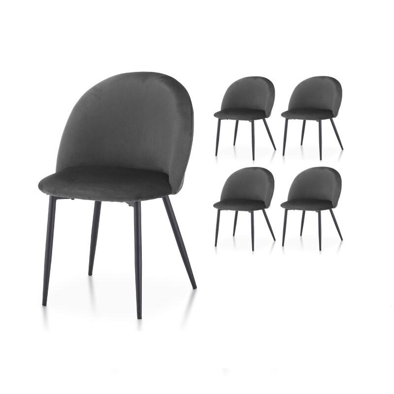 Kosmi Lot de 4 chaises ISALYS en tissu velours gris foncé - noir métal 3760301698876_0