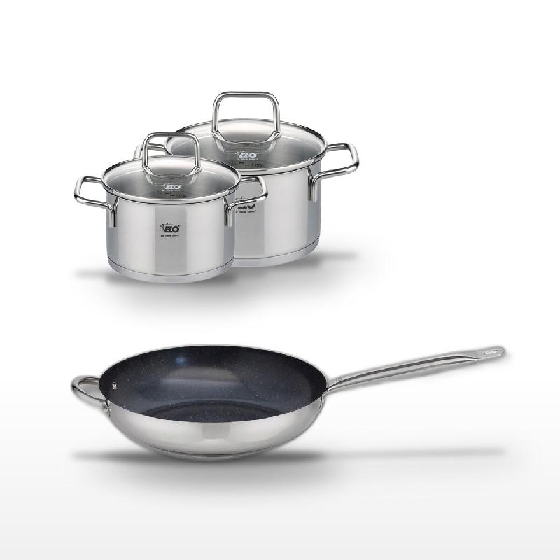 Lot Poêle céramique 32cm Elo Profi Therm Platinum et Faitouts 12/14cm Elo - gris inox 3176239952063_0