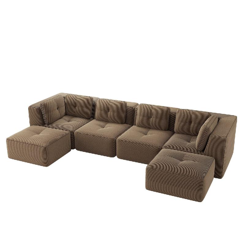 Merax Canapé modulable 4 places avec 2 tabourets, Cloud Sofa Cord sans cadre, canapé lounge près du sol, avec accoudoirs larges, marron - marron mu_0