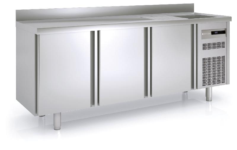 Meuble réfrigéré avec évier 600 adossé positif - 3 portes pleines - MRSF-200_0