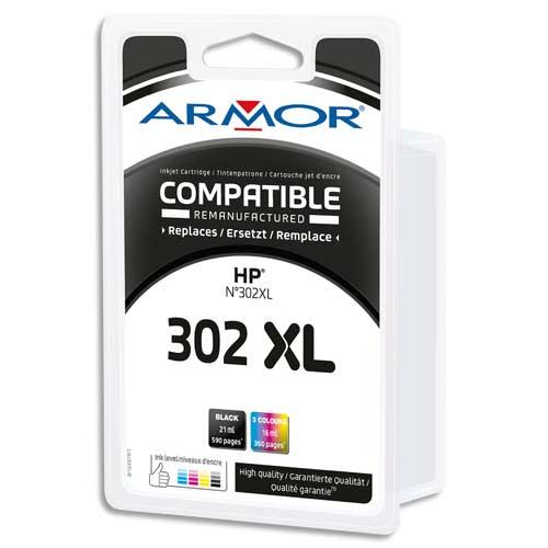 Armor multipack HP 302XL - 2 cartouches d'encre remanufacturées OWA - noir + 3 couleurs - haute capacité_0