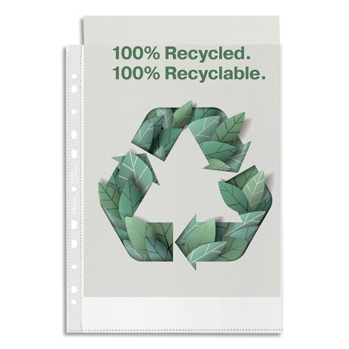 POCHETTES PERFOREES LEITZ - POLYPROPYLENE - GRAINE 7/100E - 100% RECYCLEES - INCOLORE - A4 - BOITE DE 100