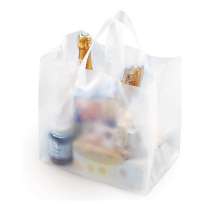 SAC PLASTIQUE EFFET GIVRÉ À POIGNÉES SOUPLES AVEC FOND CARTON 37X40X34 CM